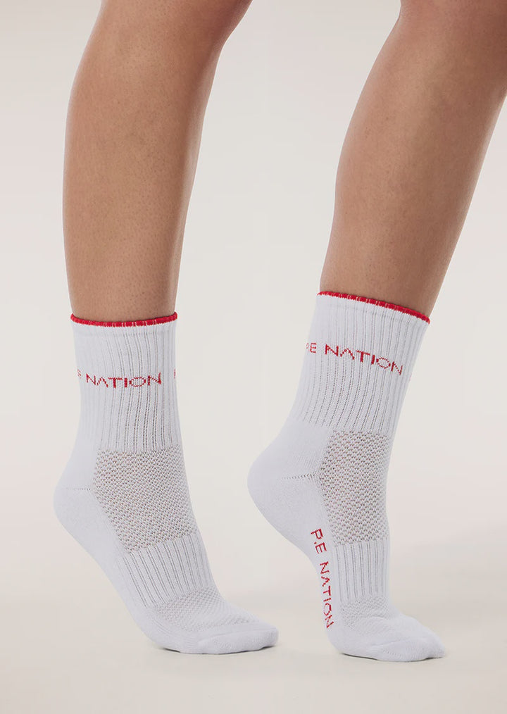 P.E Nation Vita Sock - White/Collegiate Red