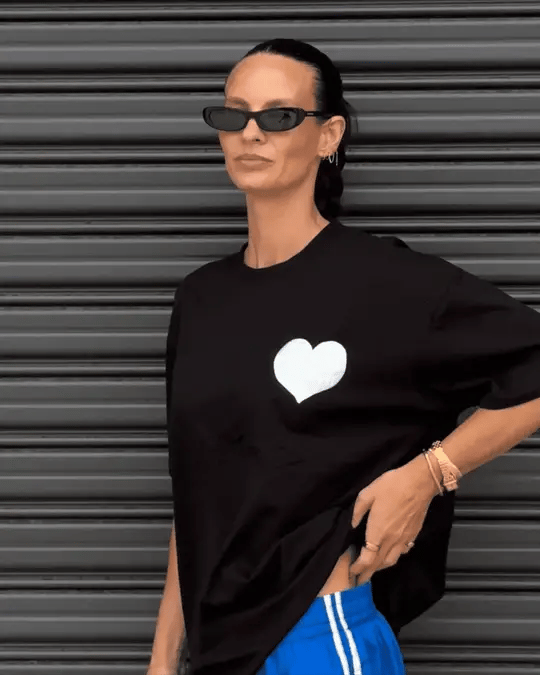 SŚAINT Heart Tee - Black With Silver Heart