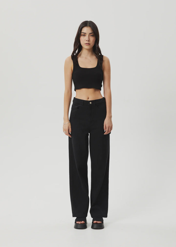 Afends Chia Rib Cropped Singlet - Black