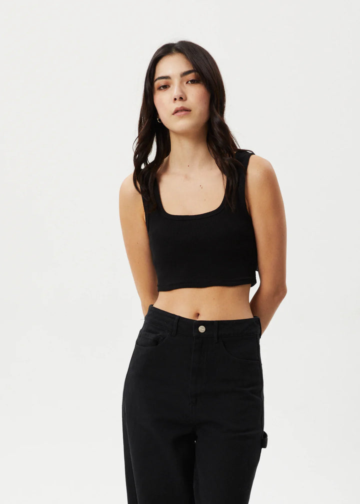 Afends Chia Rib Cropped Singlet - Black