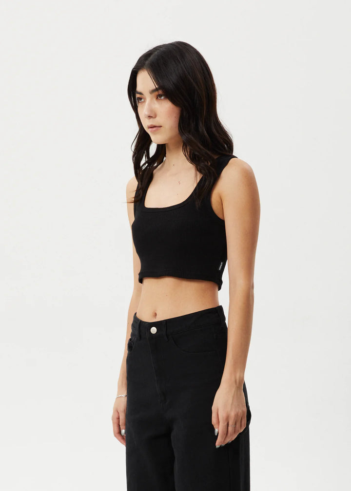 Afends Chia Rib Cropped Singlet - Black