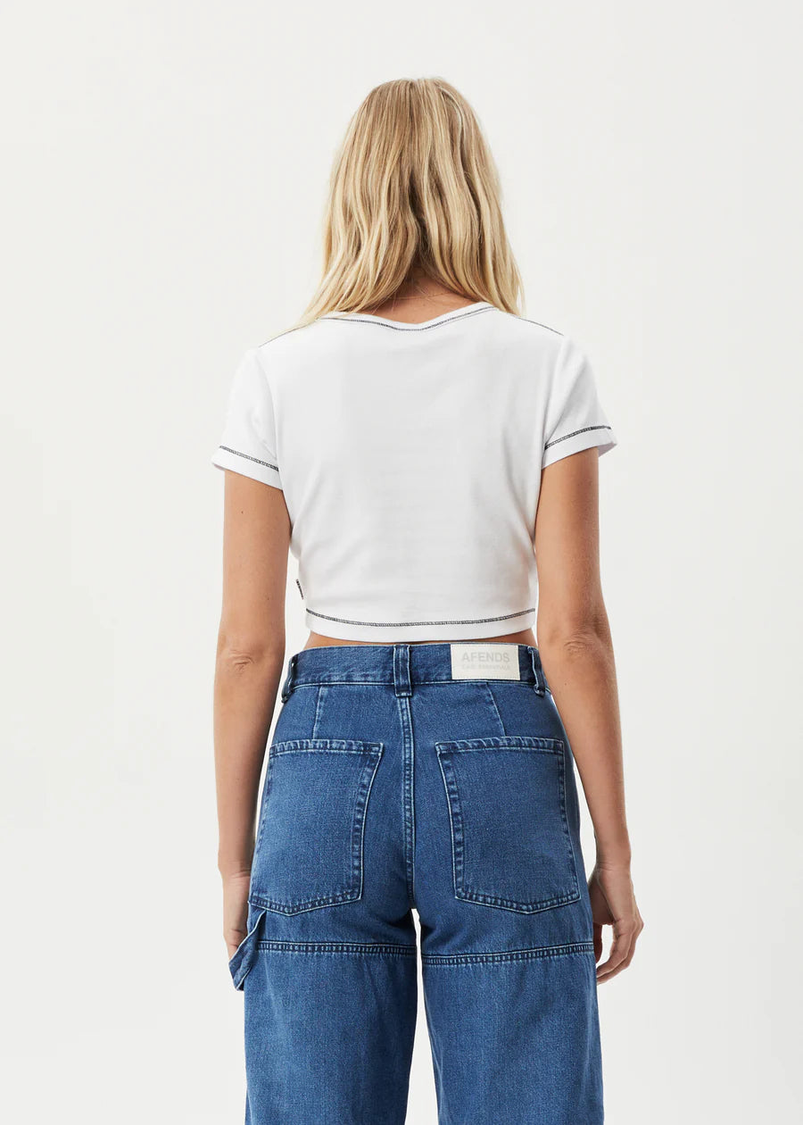 Afends Tia Recycled Rib Cropped Tee - White