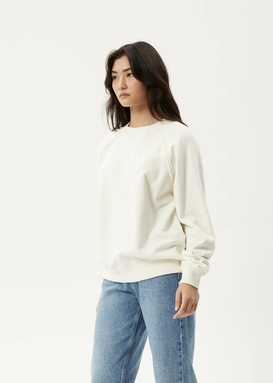 Afends Cutback Recycled Raglan Crewneck- Off White