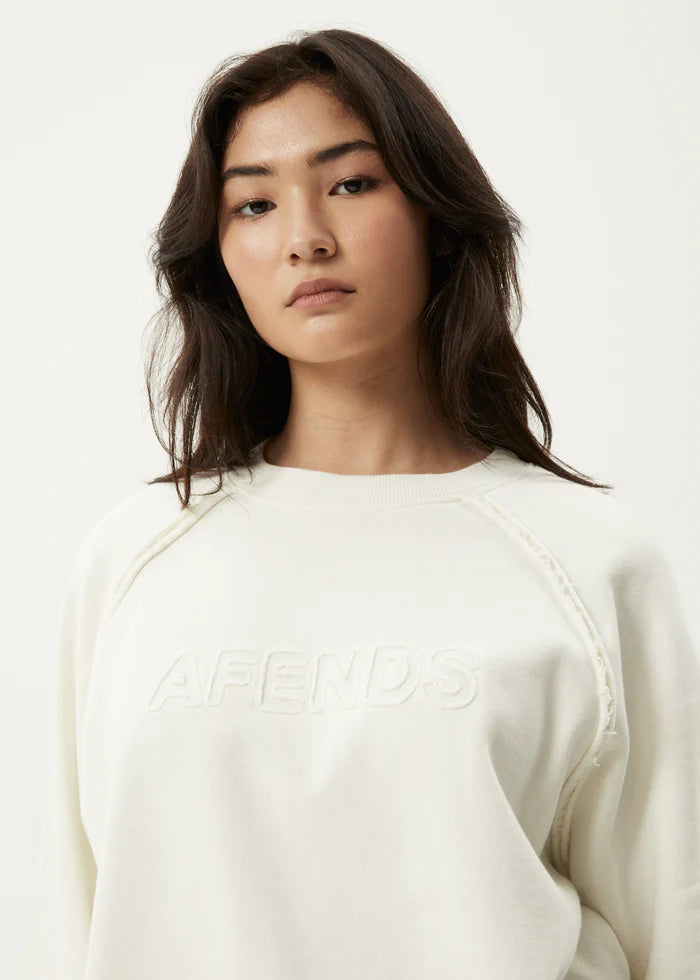 Afends Cutback Recycled Raglan Crewneck- Off White