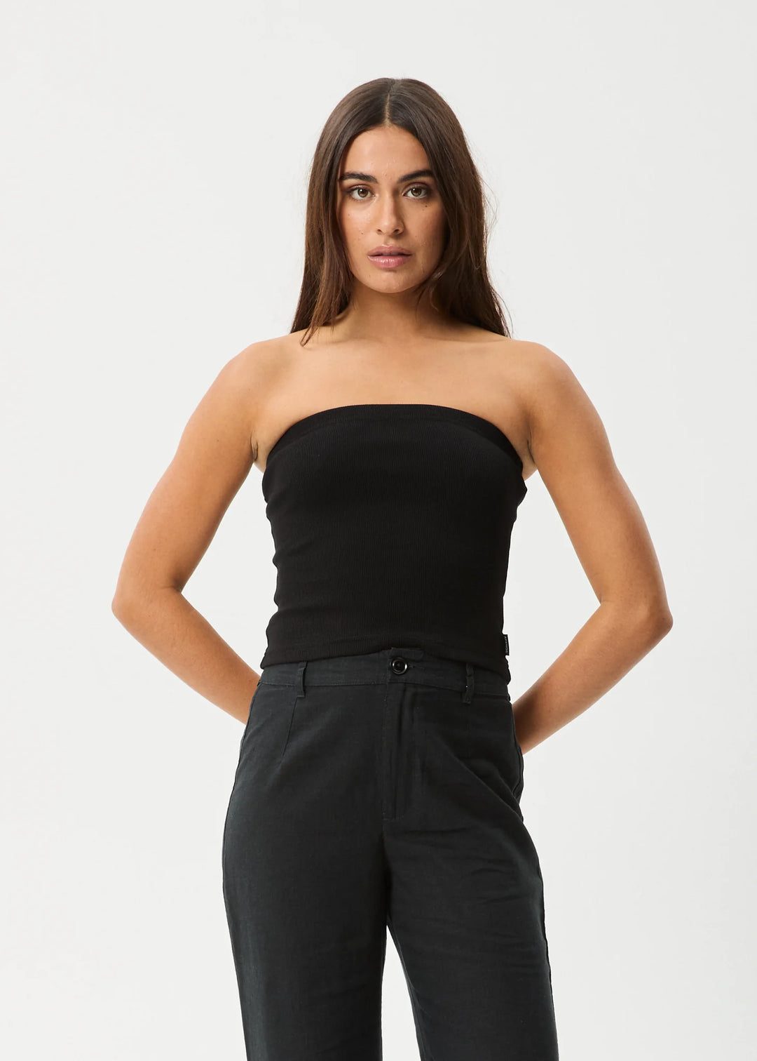 Afends Jamie Organic Rib Tube Top-Black