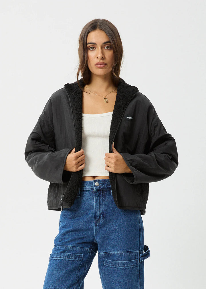 Afends Berlin Reversible Recycled Polar Fleece Jacket - Black