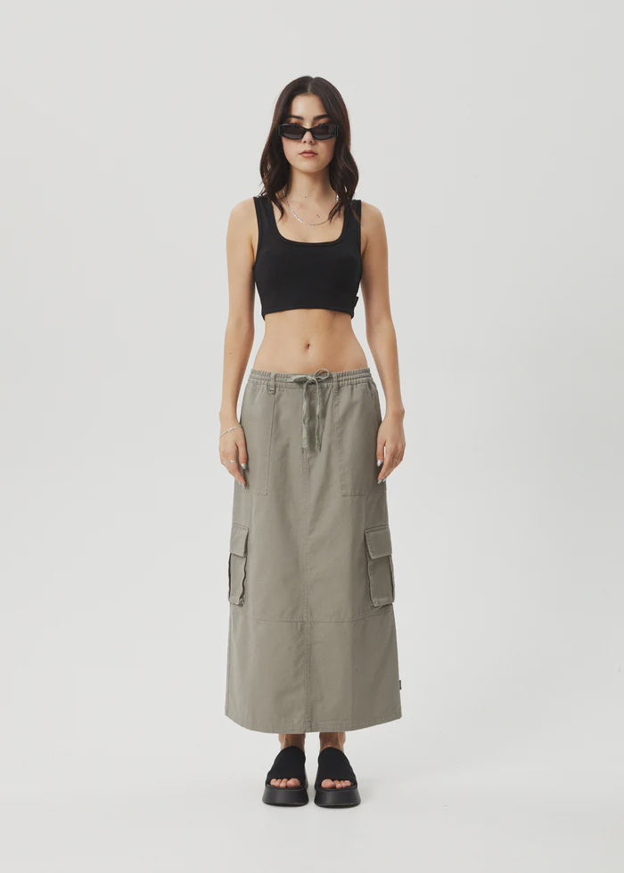 Afends Tasman Cargo Maxi Skirt - Grey Olive