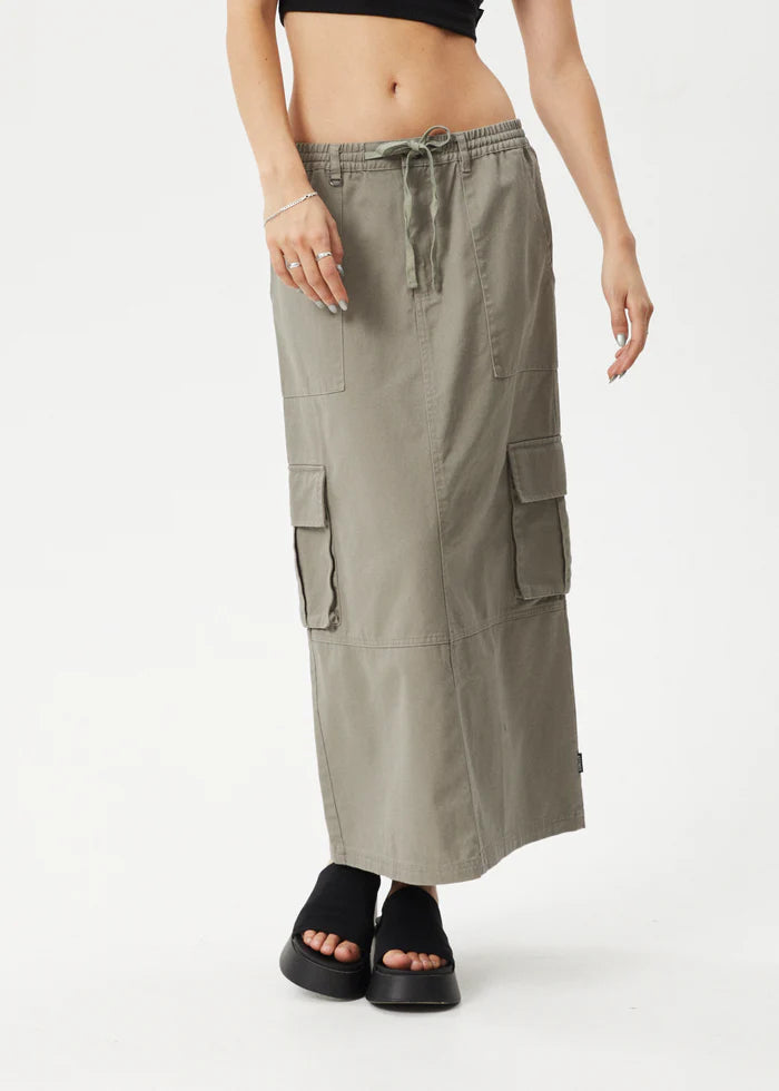 Afends Tasman Cargo Maxi Skirt - Grey Olive