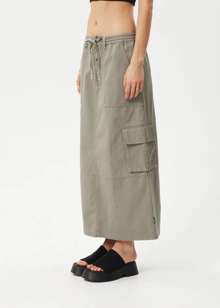 Afends Tasman Cargo Maxi Skirt - Grey Olive