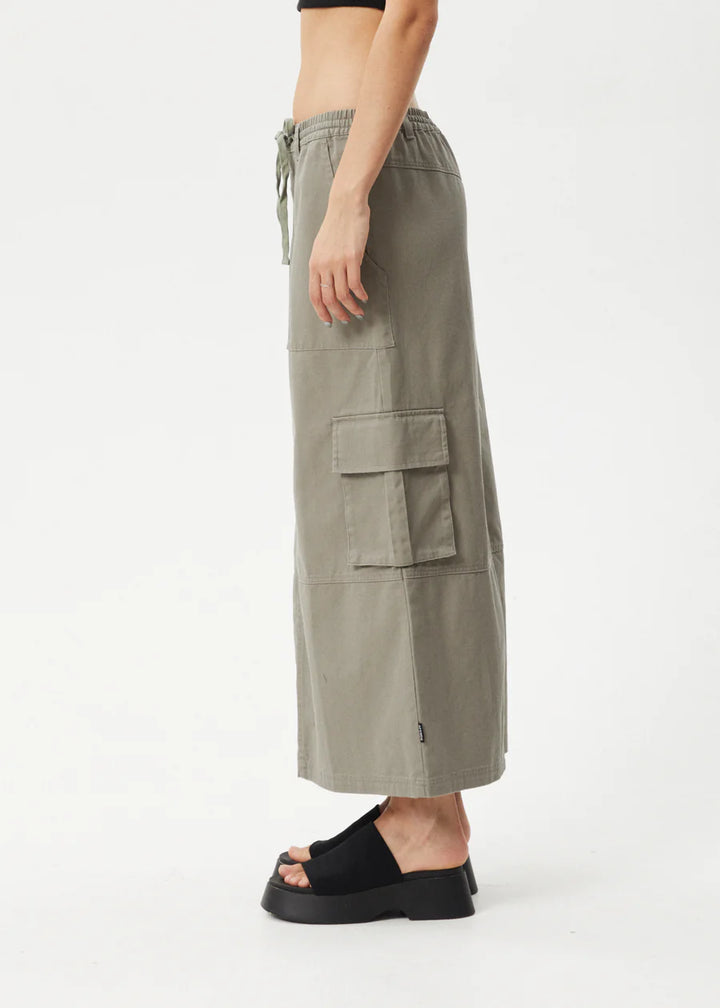 Afends Tasman Cargo Maxi Skirt - Grey Olive