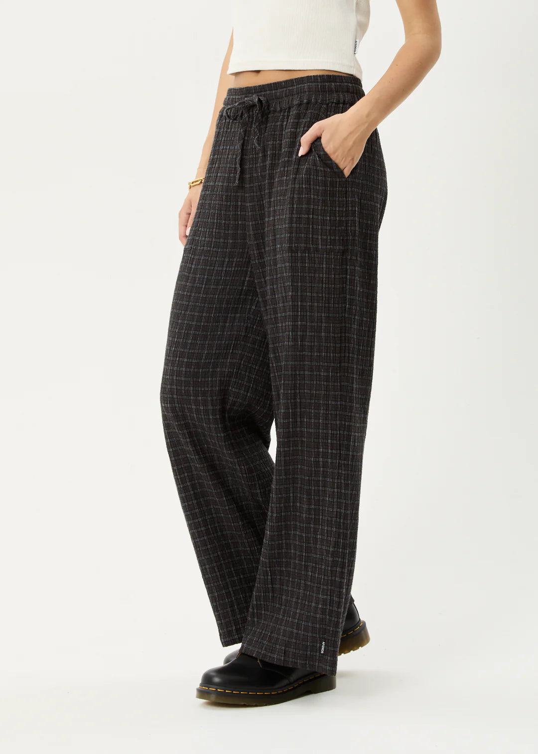 Afends Dusk Hemp Seersucker Check Pant - Black Check