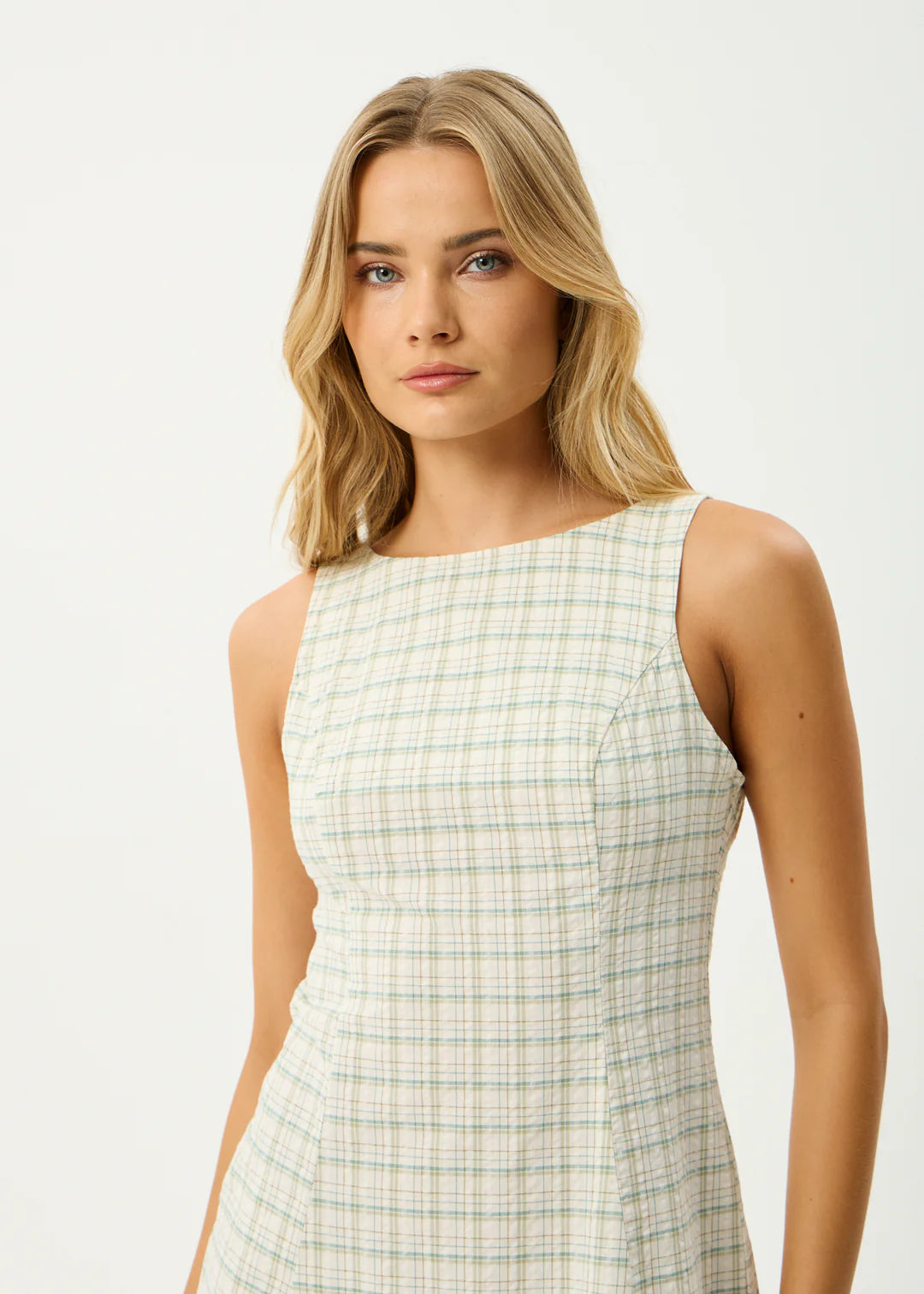 Afends Legacy Organic Seersucker Mini Dress - Boa Check