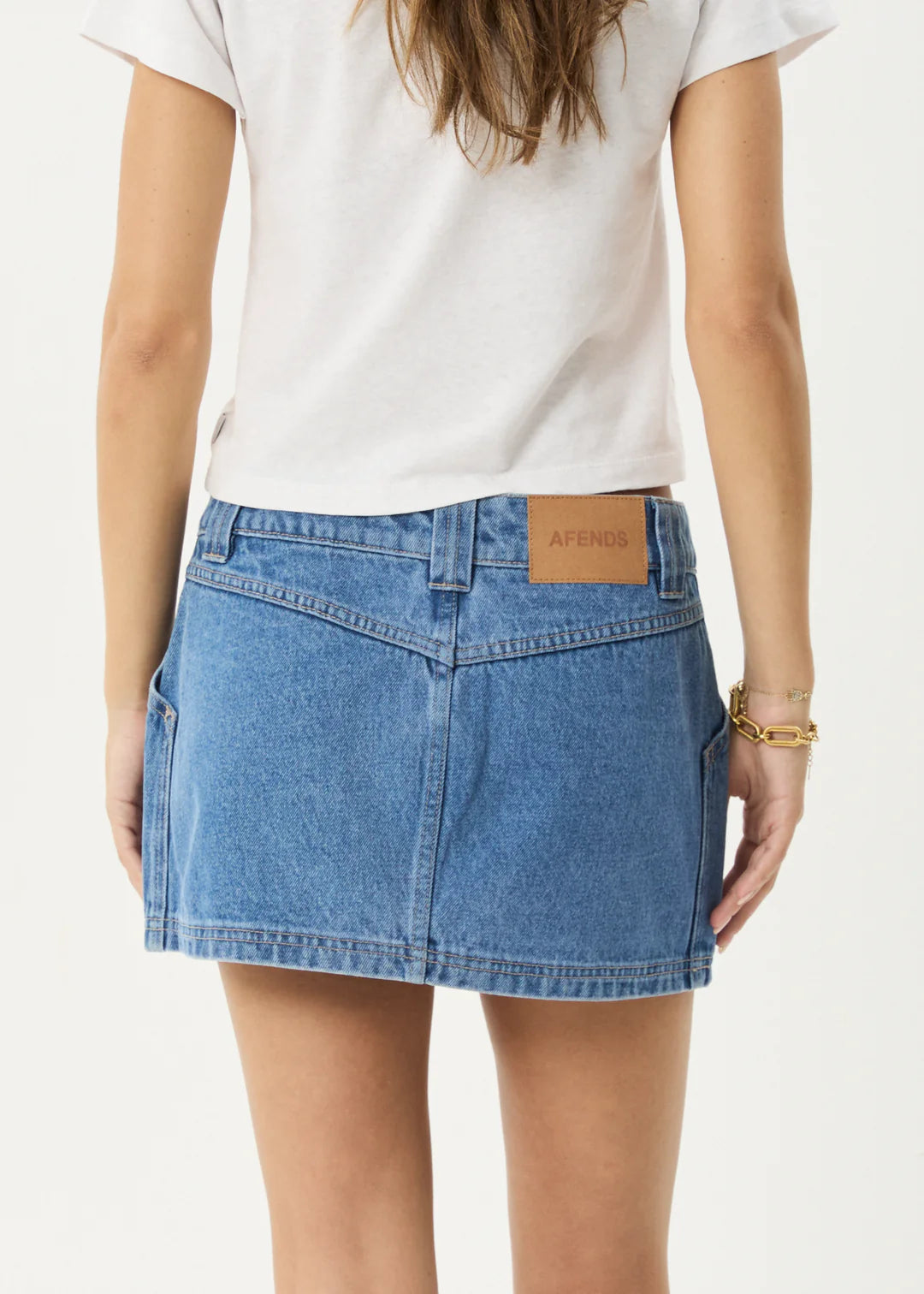 Afends Lexi Denim Mini Skirt-Worn Blue