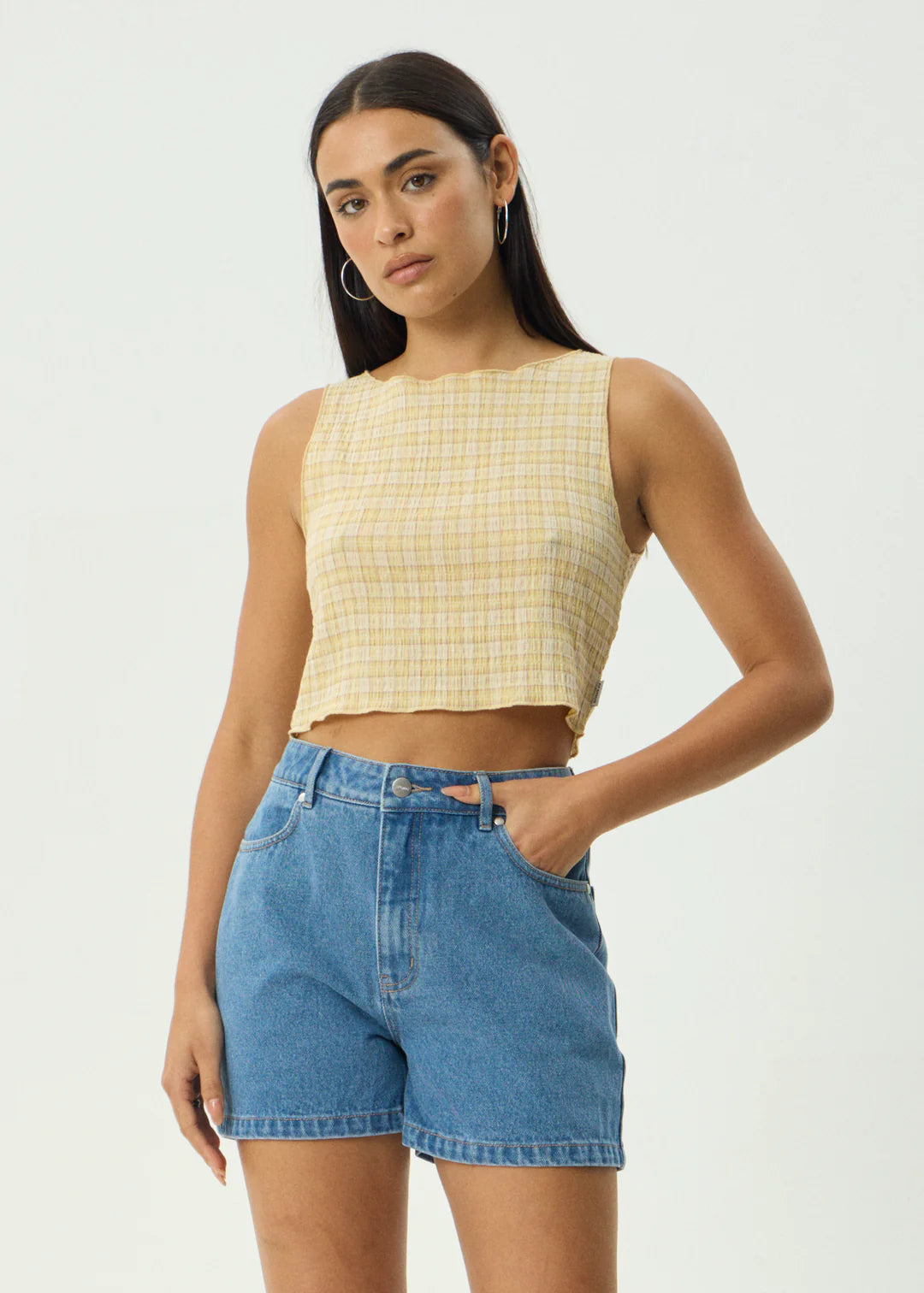Afends Sunday Seersucker Sleeveless Top-Lemon Check