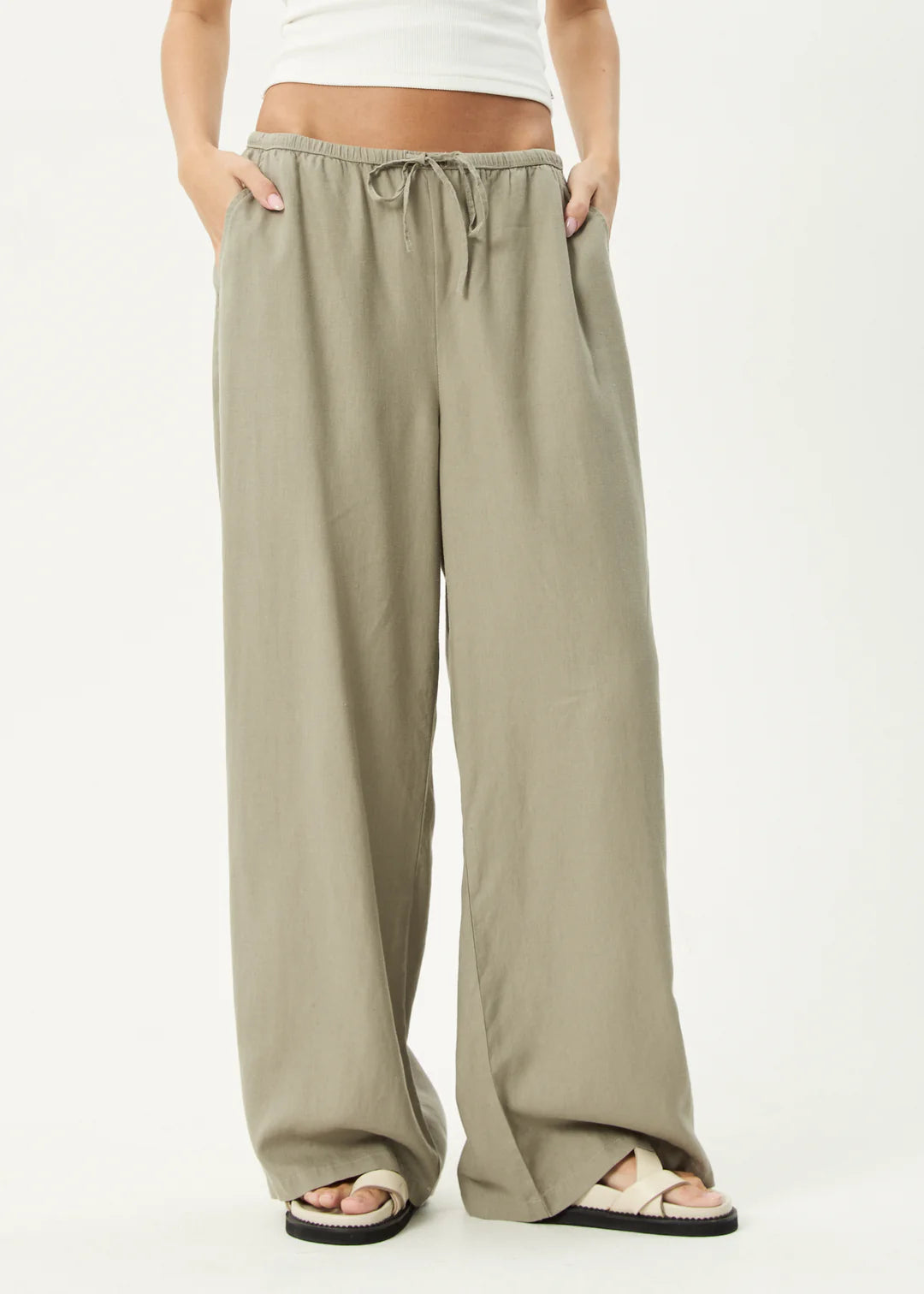 Afends Lenni Wide Leg Pant-Olive