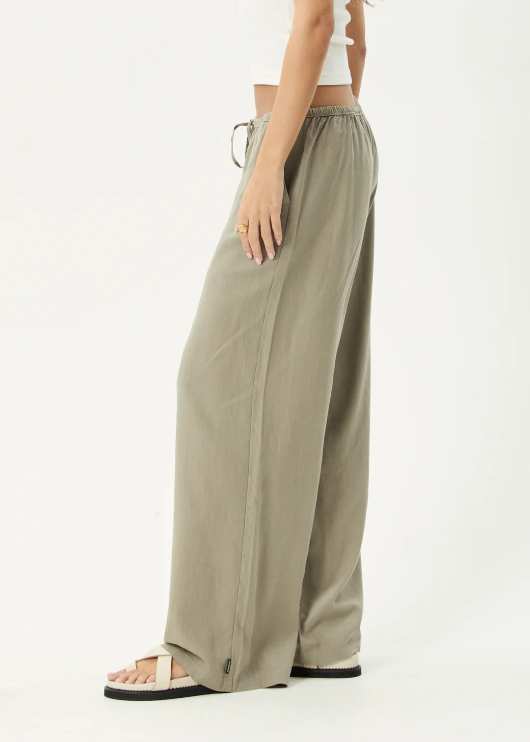 Afends Lenni Wide Leg Pant-Olive