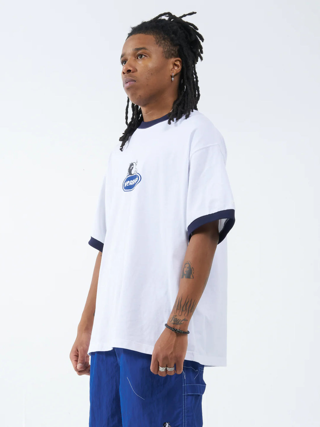 Worship Tommy Two Box Fit Oversize Ringer Tee - White