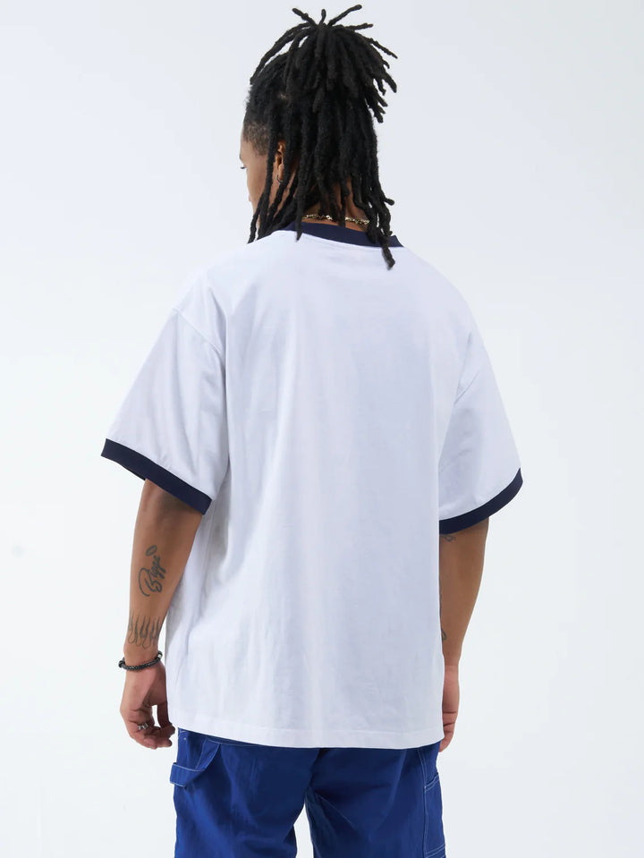 Worship Tommy Two Box Fit Oversize Ringer Tee - White