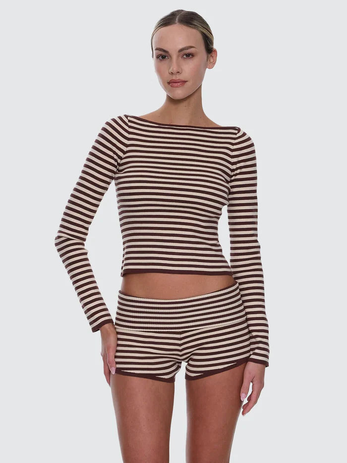 Thrills Walker Knit Long Sleeve Top - Butter Cream Stripe