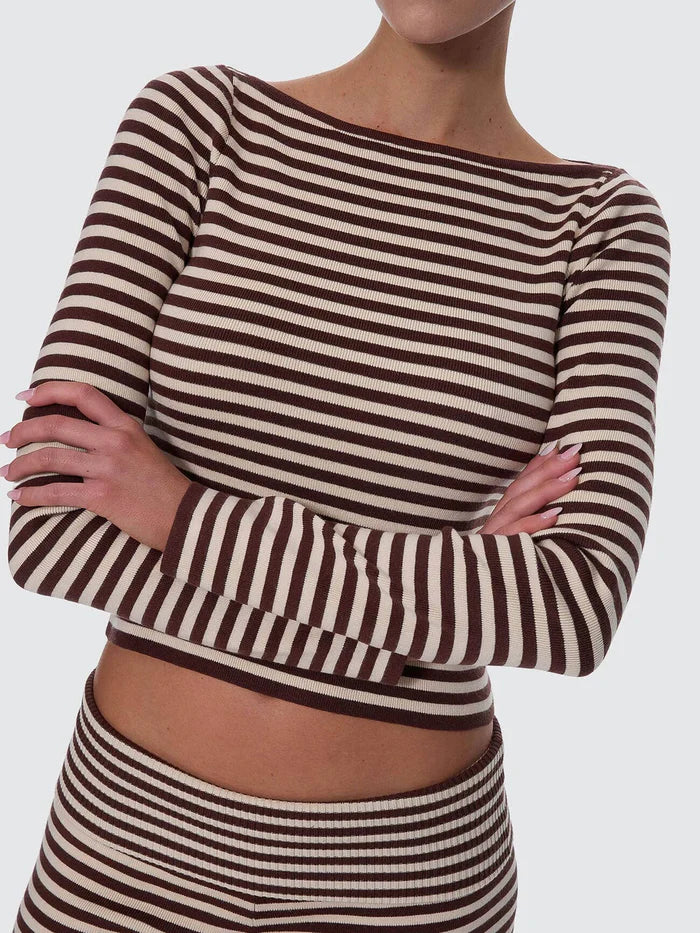 Thrills Walker Knit Long Sleeve Top - Butter Cream Stripe