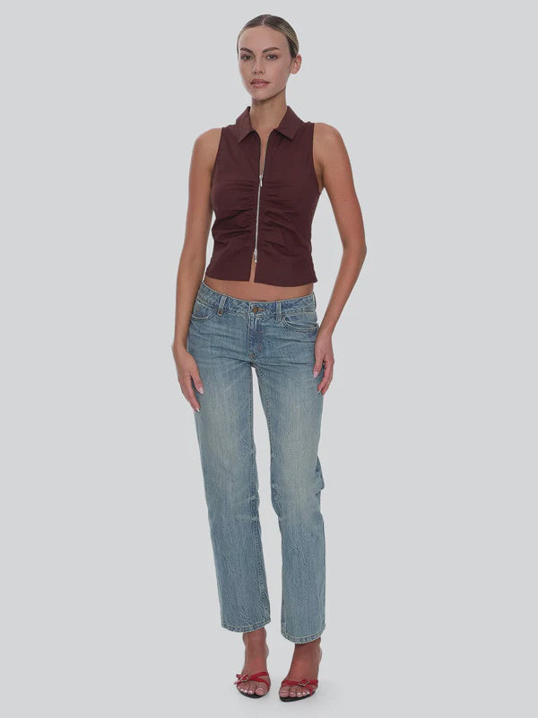 Thrills Andy Zip Sleveless Shirt - Bitter Chocolate