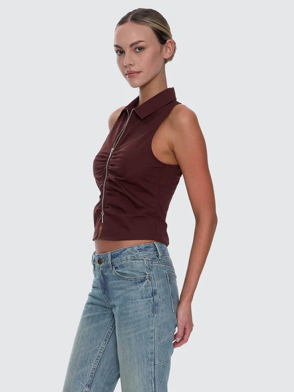 Thrills Andy Zip Sleveless Shirt - Bitter Chocolate
