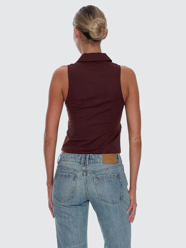 Thrills Andy Zip Sleveless Shirt - Bitter Chocolate