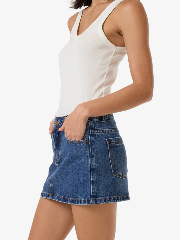 Thrills Sophie Low Denim Skirt - Double Rinsed Blues