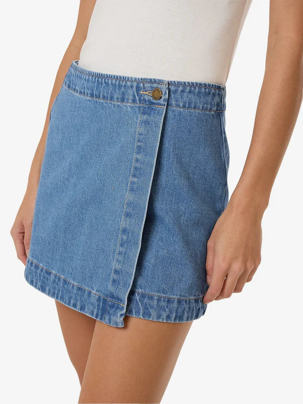 Thrills Marley Wrap Denim Skirt - Long Ago Blue