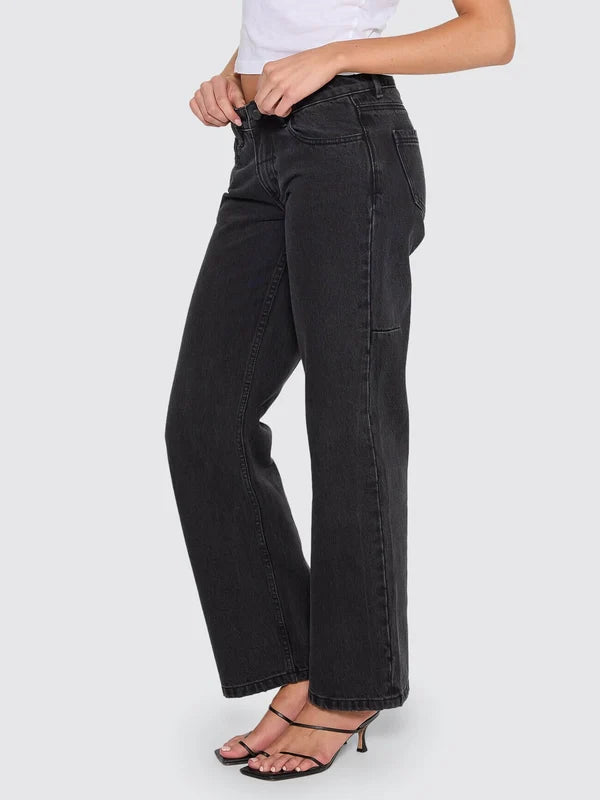 Thrills Saskia Low Rise Straight Denim Jean - Aged Black