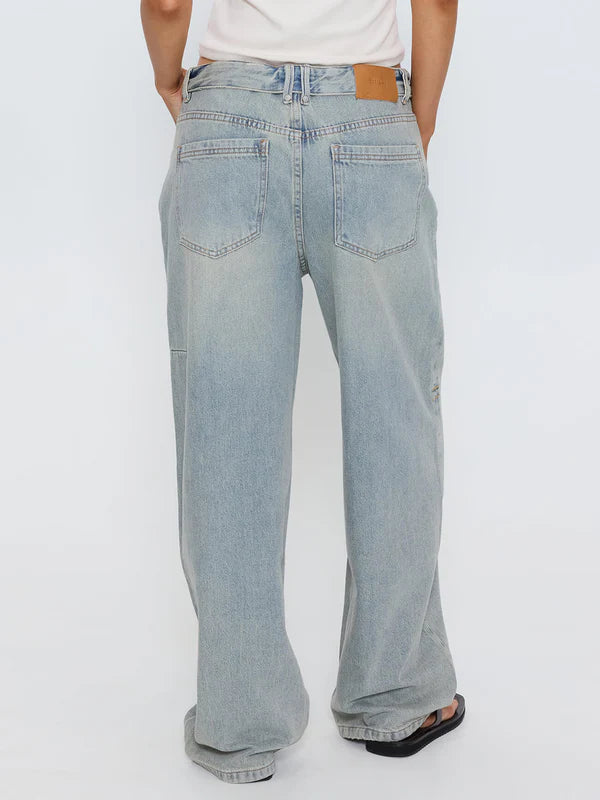 Thrills Murphy Folded Waist Baggy Denim Jean - Light Granite Blue