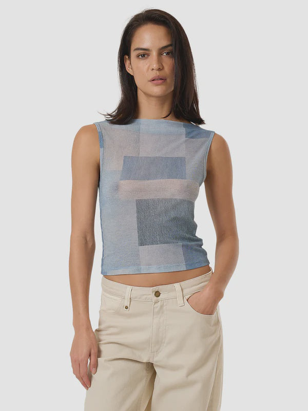 Thrills Shades Of Indigo Mesh Tank - Blue