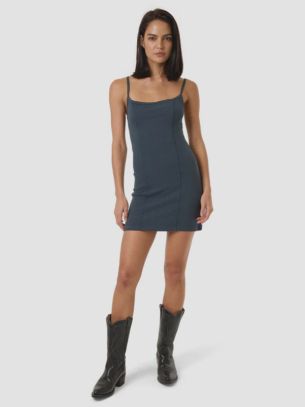 Thrills Rib Seam Mini Dress - Dark Slate