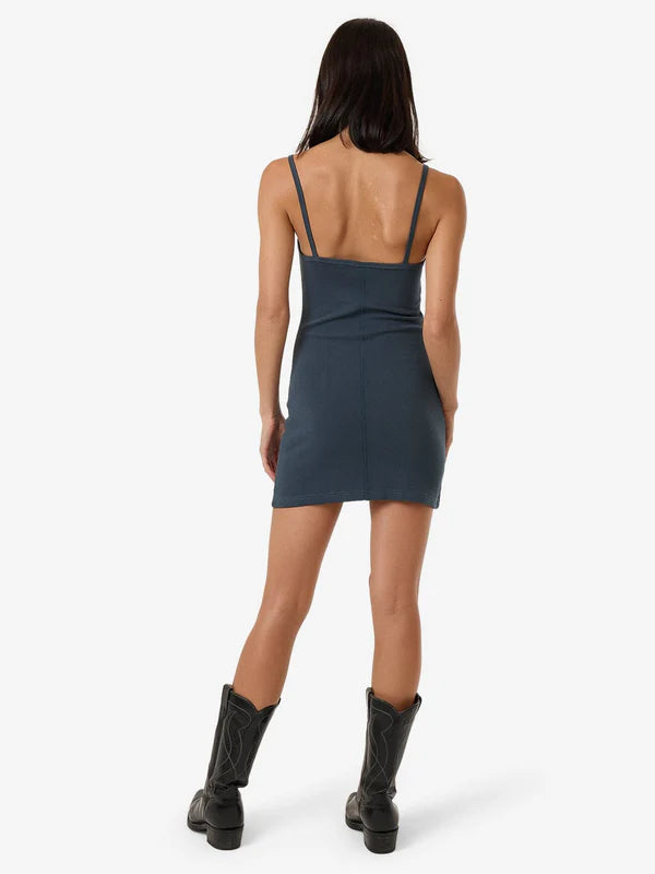 Thrills Rib Seam Mini Dress - Dark Slate