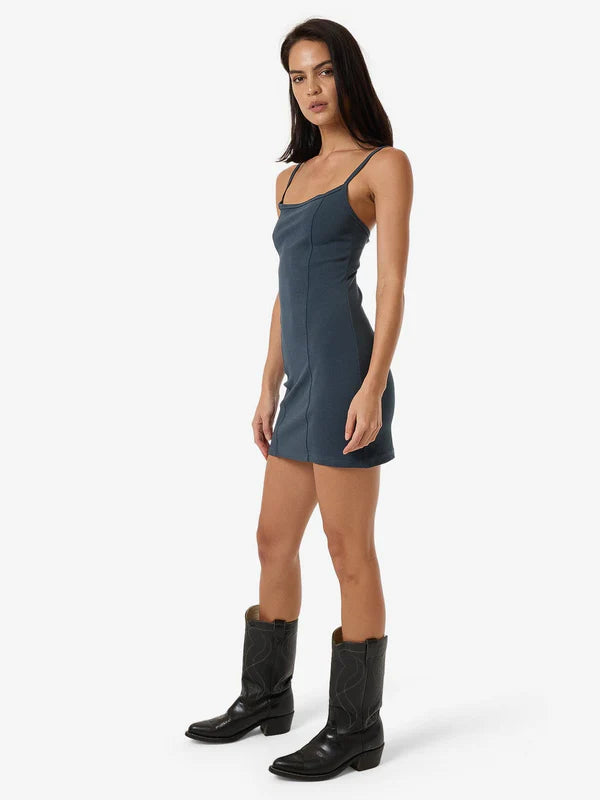 Thrills Rib Seam Mini Dress - Dark Slate