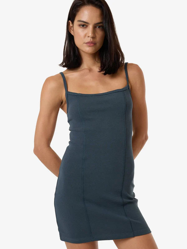 Thrills Rib Seam Mini Dress - Dark Slate