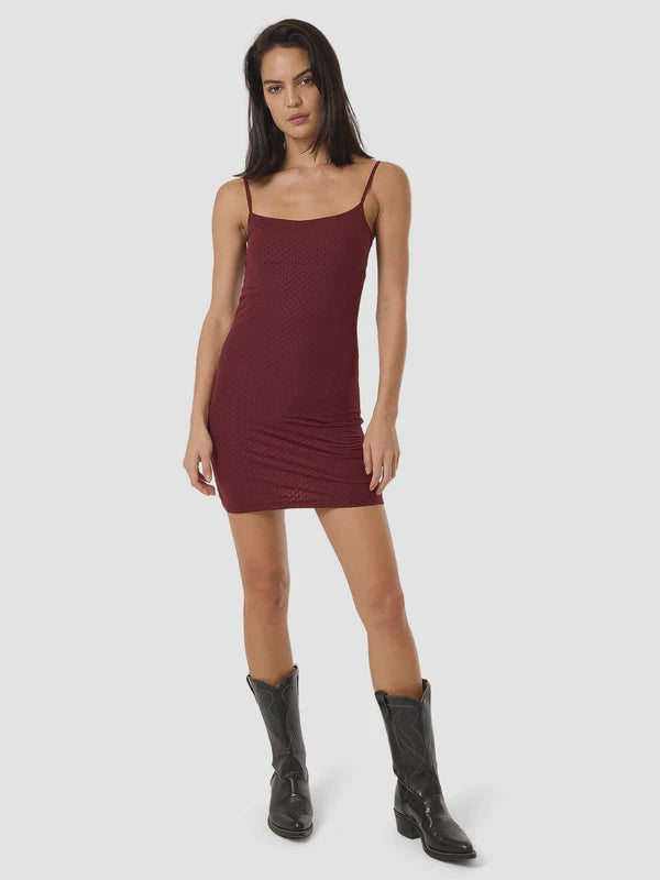 Thrills Petra Mesh Mini Dress - Dark Cherry