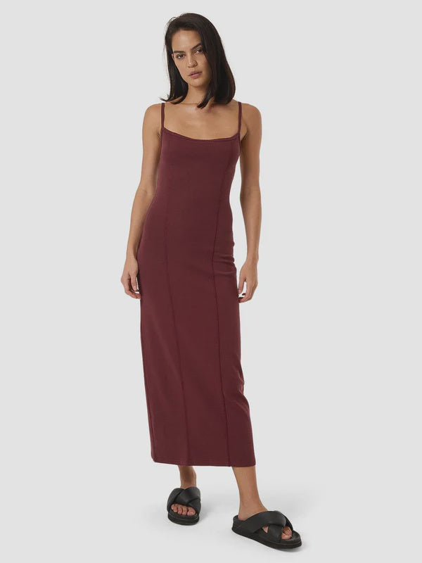 Thrills Rib Seam Dress - Dark Cherry