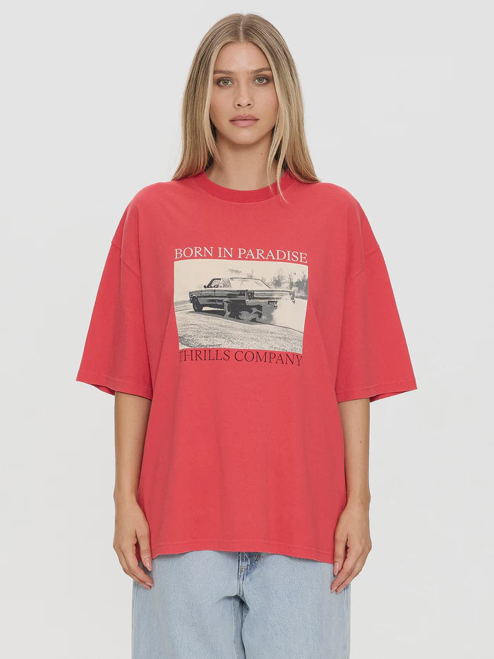 Thrills Metal And Dust Oversized Tee-Flame Red