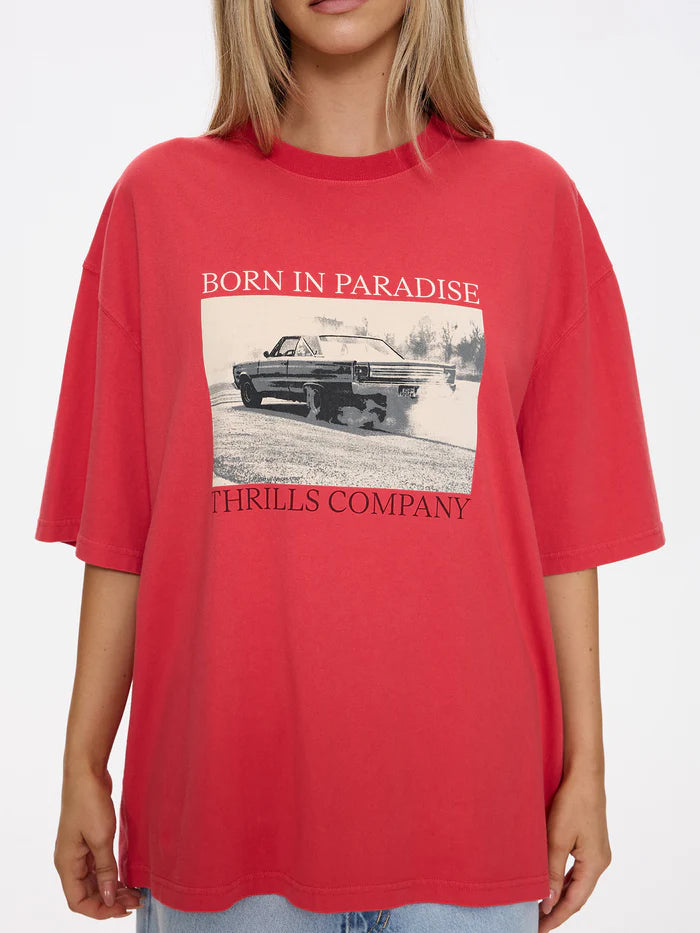 Thrills Metal And Dust Oversized Tee-Flame Red