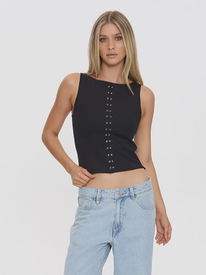 Thrills Rhyde Eyelet Tank-Black