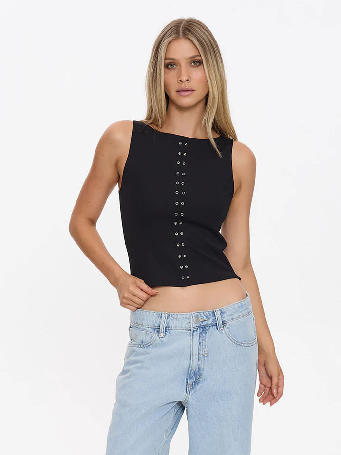 Thrills Rhyde Eyelet Tank-Black