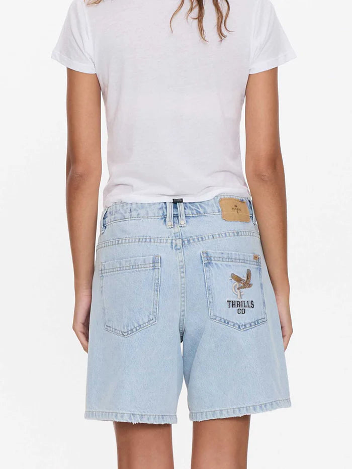 Thrills Billie Low Rise Baggy Embro Short-Serenity Blue