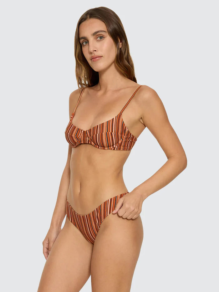 Thrills Aftersun Stripe Classic Bikini Bottom-Burnt Orange