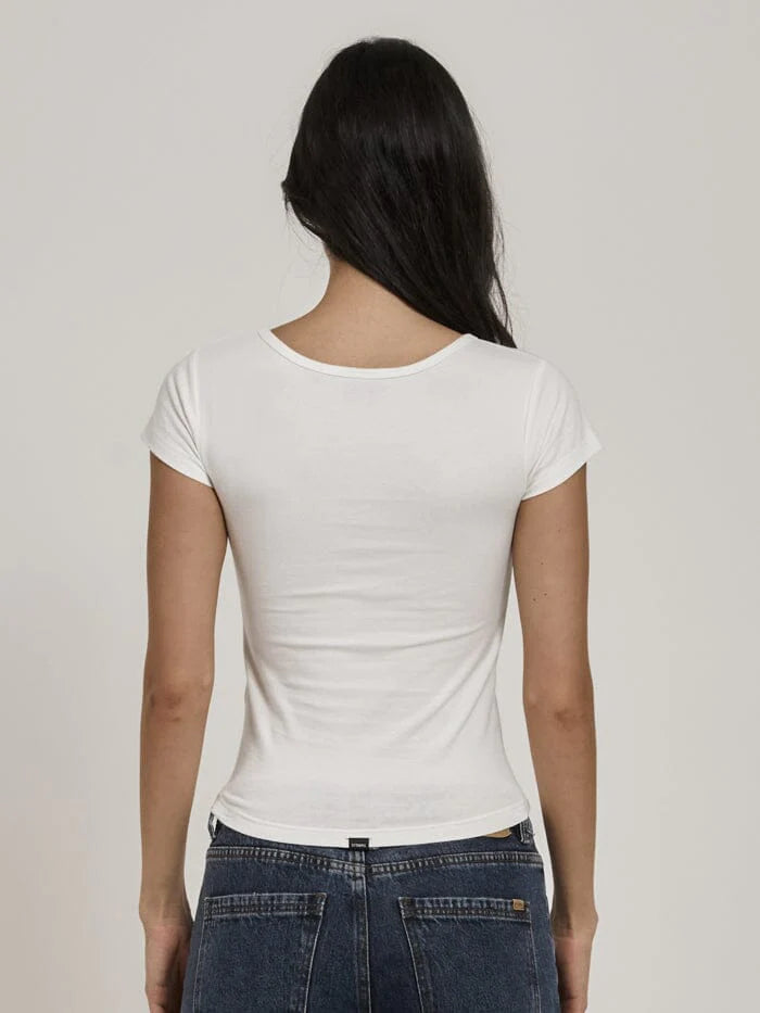 Thrills Emblem Cap Sleeve Tee - Dirty White