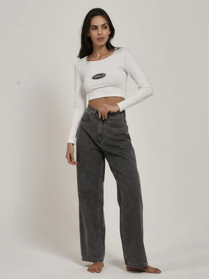 Thrills Emblem Long Sleeve Baby Tee - Dirty White