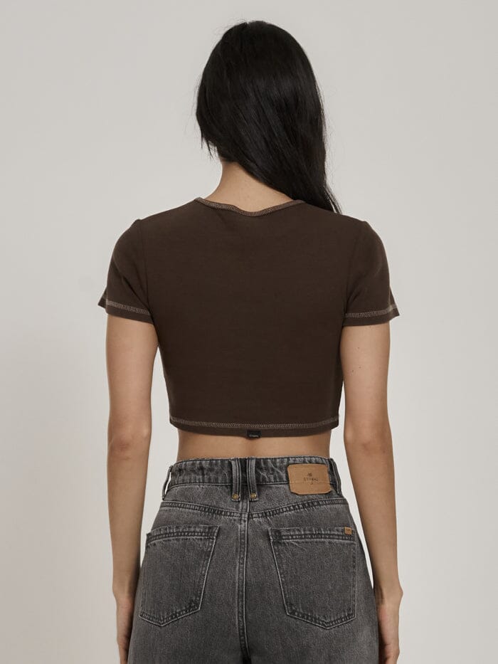 Thrills Workwear Embro Crop Baby Tee - Umber