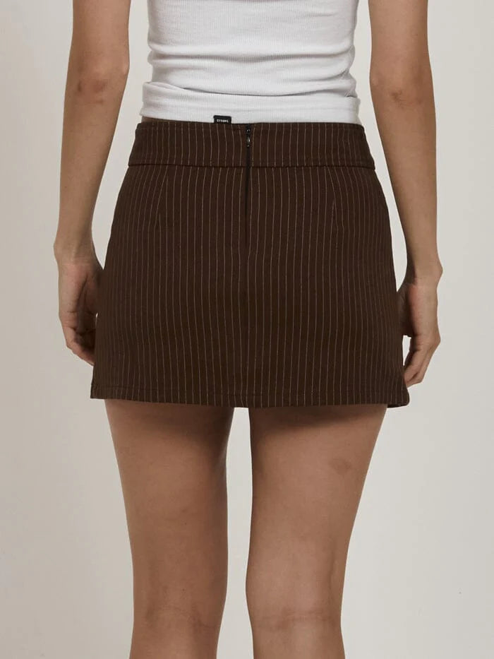 Thrills Reese Pinstripe Pleated Skirt - Brown