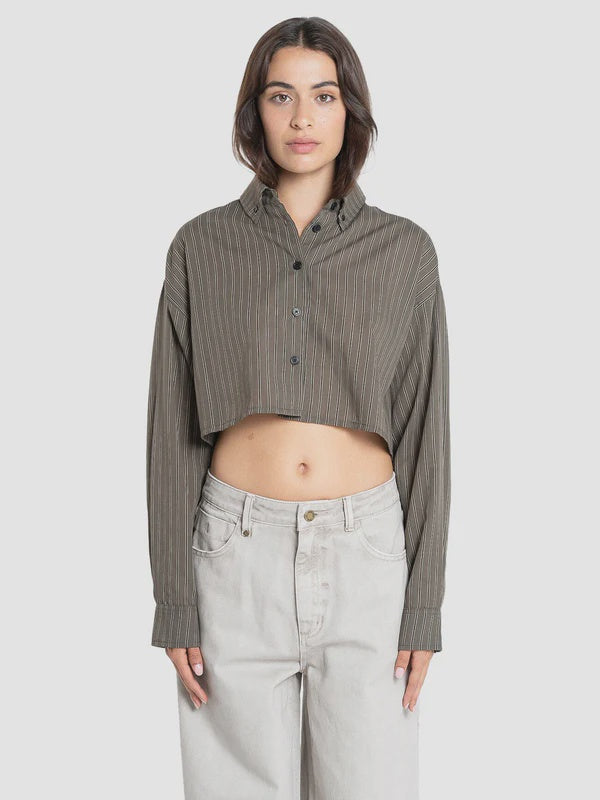 Thrills Lena Cropped Shirt - Canteen