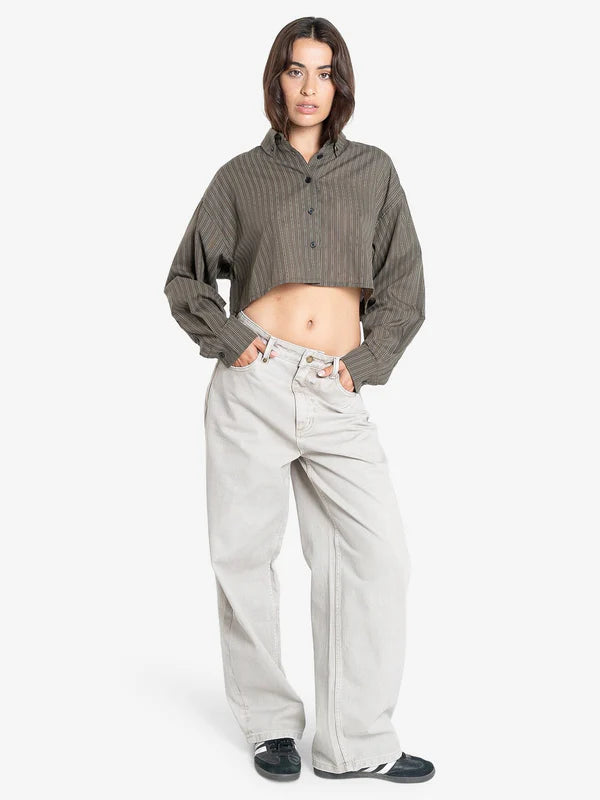 Thrills Lena Cropped Shirt - Canteen